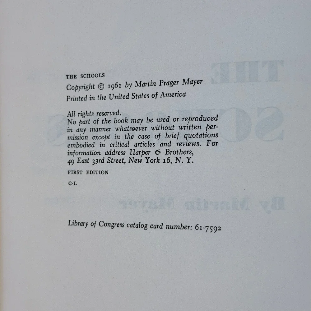 Martin Mayer The Schools Hardcover 1961 1st Edition Education History Sociology